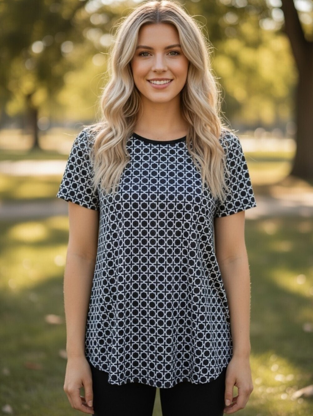 Lularoe Classic Tee Black and White Trendy Print